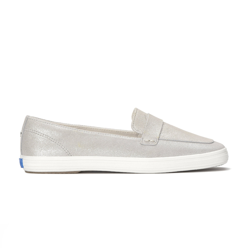Womens Keds Square Toe Loafer Glitter Suede Pale Silver Sneakers (C0SQLFR70400 - WH69699)
