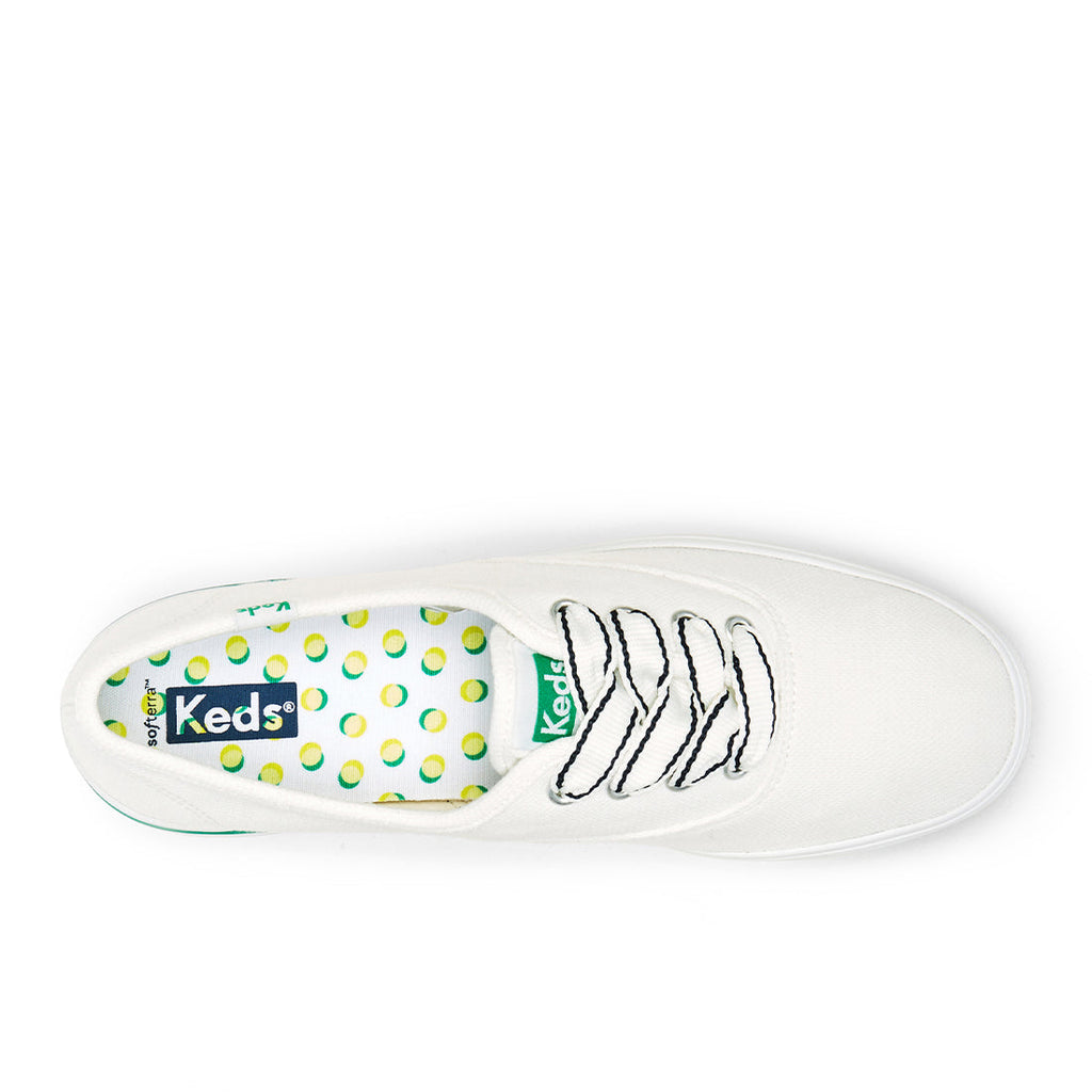 Women's The Platform Pique Stripe Canvas Sneaker White/Green (WF67192)