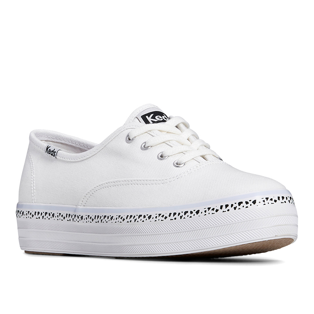 Women's The Platform Canvas Spot Stripe Foxing Sneaker White (WF67826)