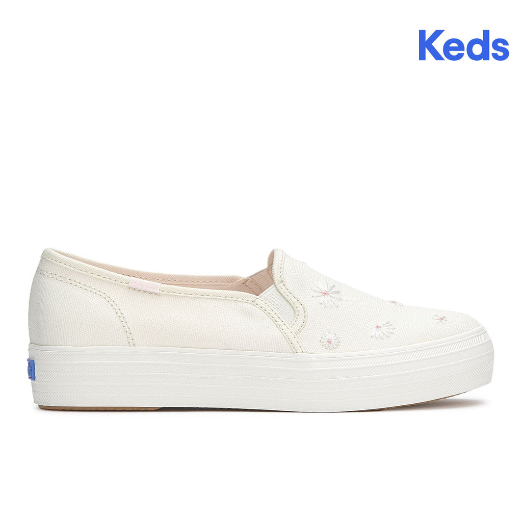 Women's Triple Decker Canvas Floral Embroidery Snow White (WF68614-C0TDECK31100)