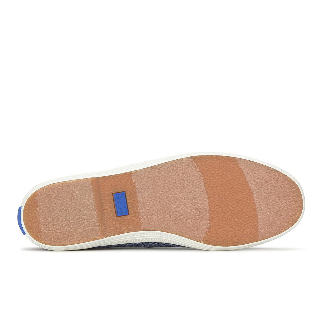 Women's Keds Champion Round Toe Slip Stripe Chambray Blue Sneaker (RNCVO5F460-WF69369)
