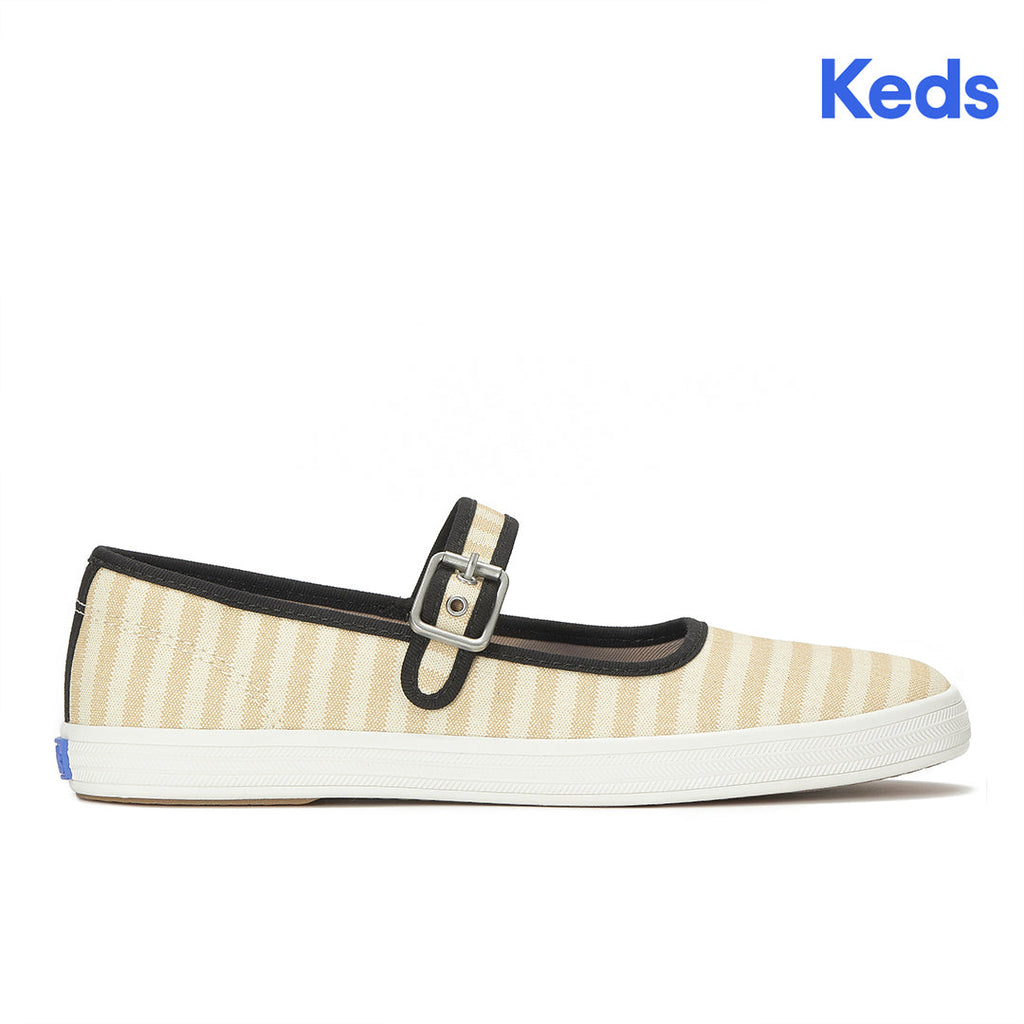 Women's Maisie Mary Jane Printed Stripe Twill Black/Natural Sneaker (MAMJ4101-WF69374)