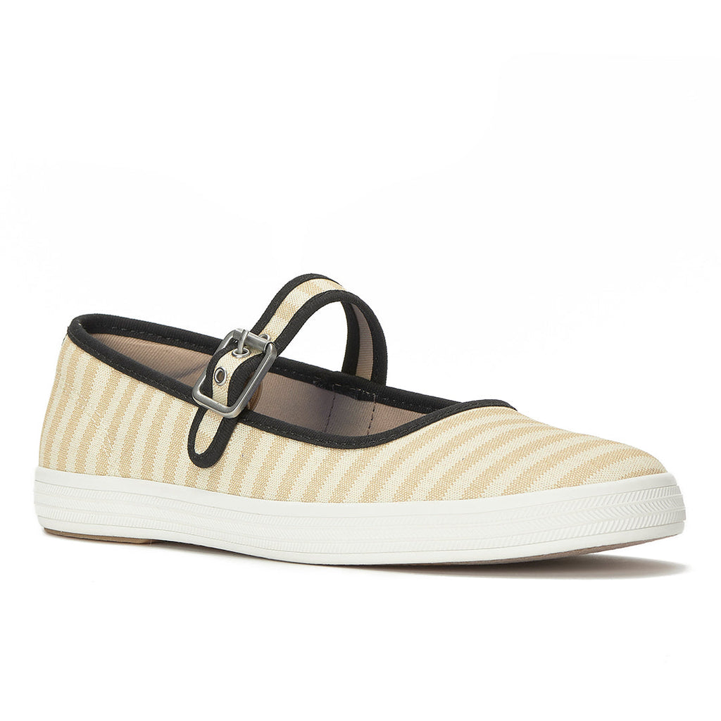 Women's Maisie Mary Jane Printed Stripe Twill Black/Natural Sneaker (MAMJ4101-WF69374)