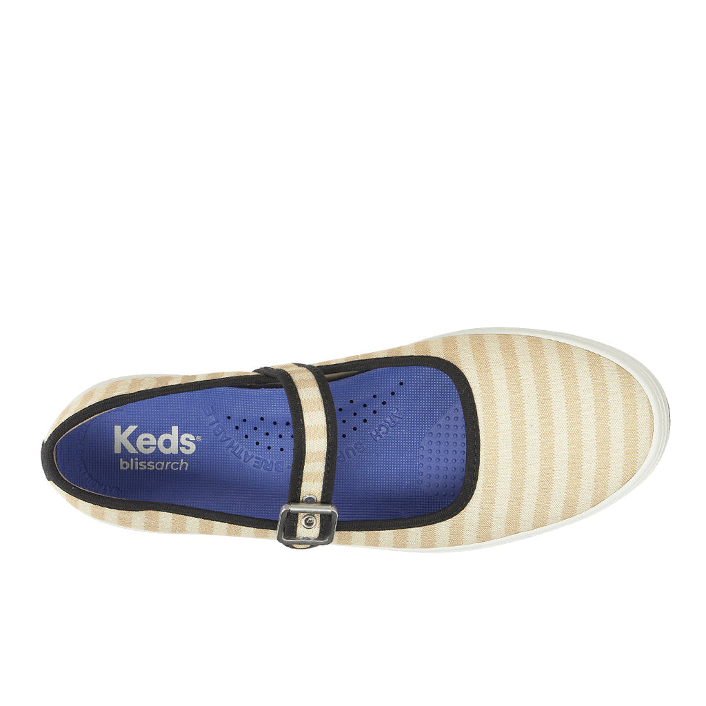 Women's Maisie Mary Jane Printed Stripe Twill Black/Natural Sneaker (MAMJ4101-WF69374)