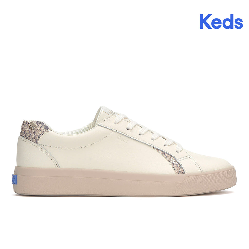 Women's Pursuit Leather Snake Heel Fob Sneaker Egret (WH68391-PRSUIT7280)