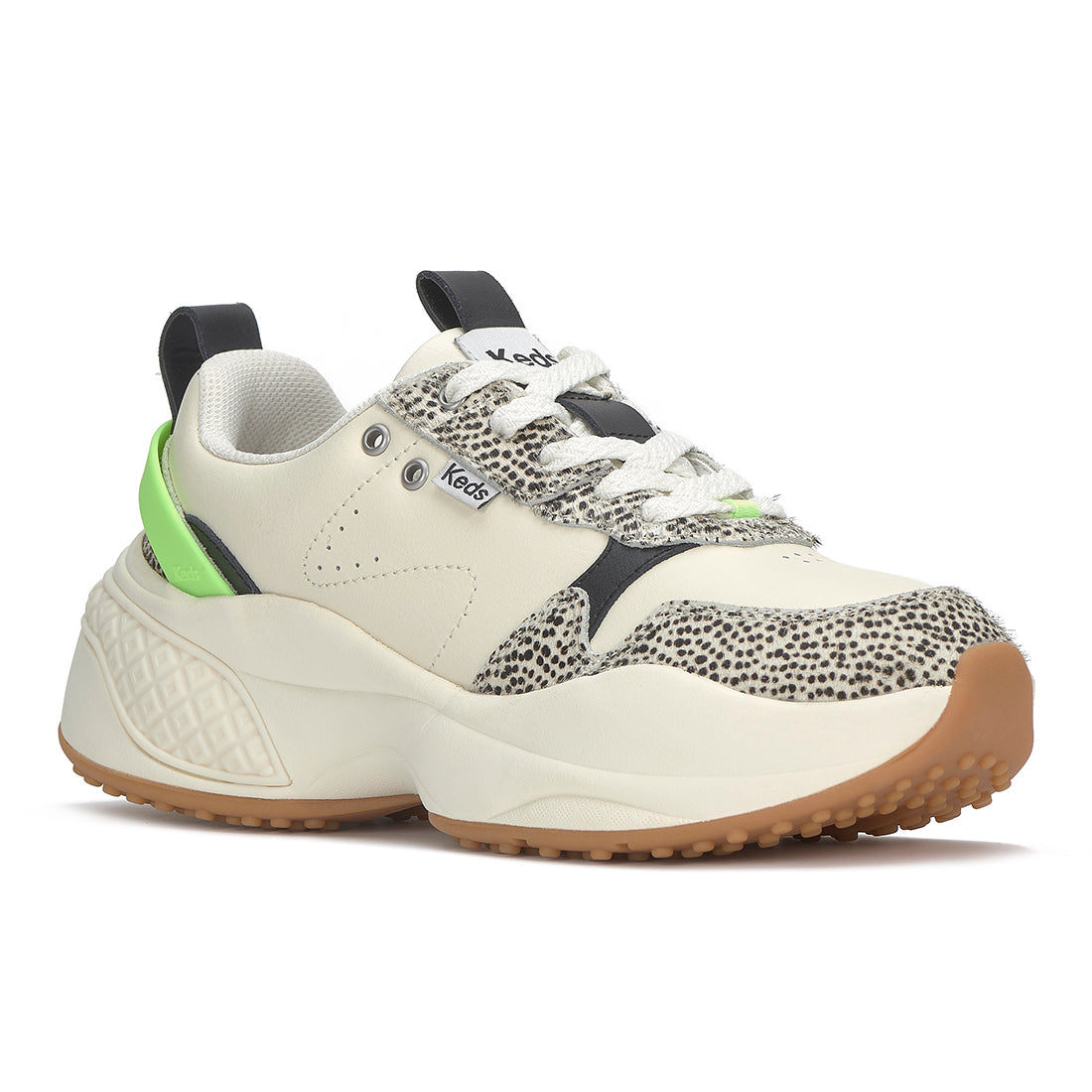 Women's Cross City Trainer Leather Sneaker Egret/Black/Lime (WH68477-C0CCTRN82800)