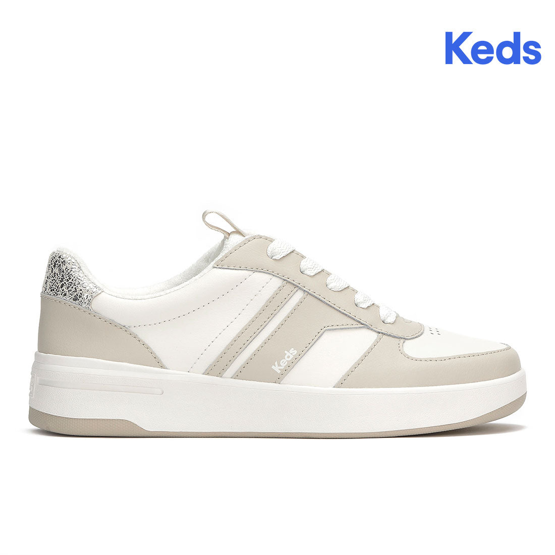 Women's The Court II Leather Sneaker Oatmeal/Silver (WH68491-CRTII7A251)