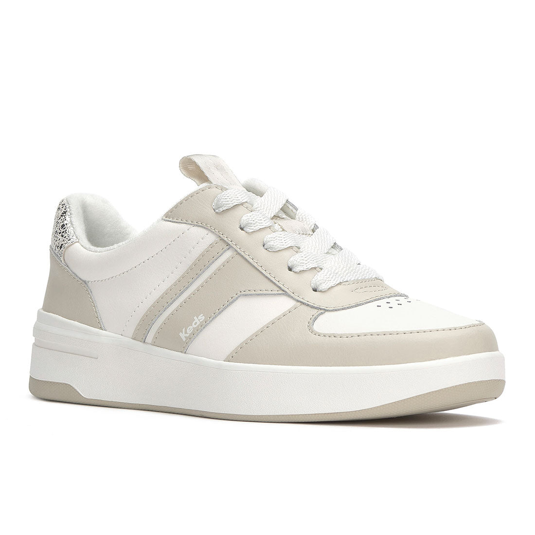 Women's The Court II Leather Sneaker Oatmeal/Silver (WH68491-CRTII7A251)