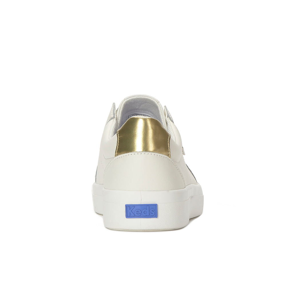 Keds Pursuit Zip Leather Metallic Heel Sneaker Snow White/Gold (WH68526-PRZIP7110)