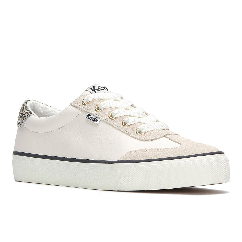 Women's Jump Kick T-Toe Leather/Suede Hair Calf Heel Sneaker Snow White/Cream/Black (WH68631-JKTOE7110)