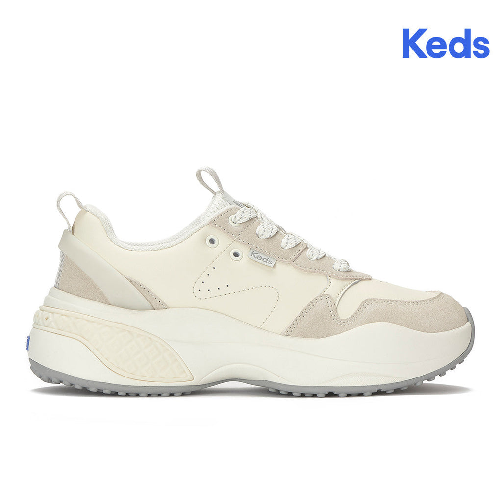 Keds Cross City Trainer Leather/Suede Ticking Stripe Lace Egret/Oatmeal (WH68912-CCTRN7A270)