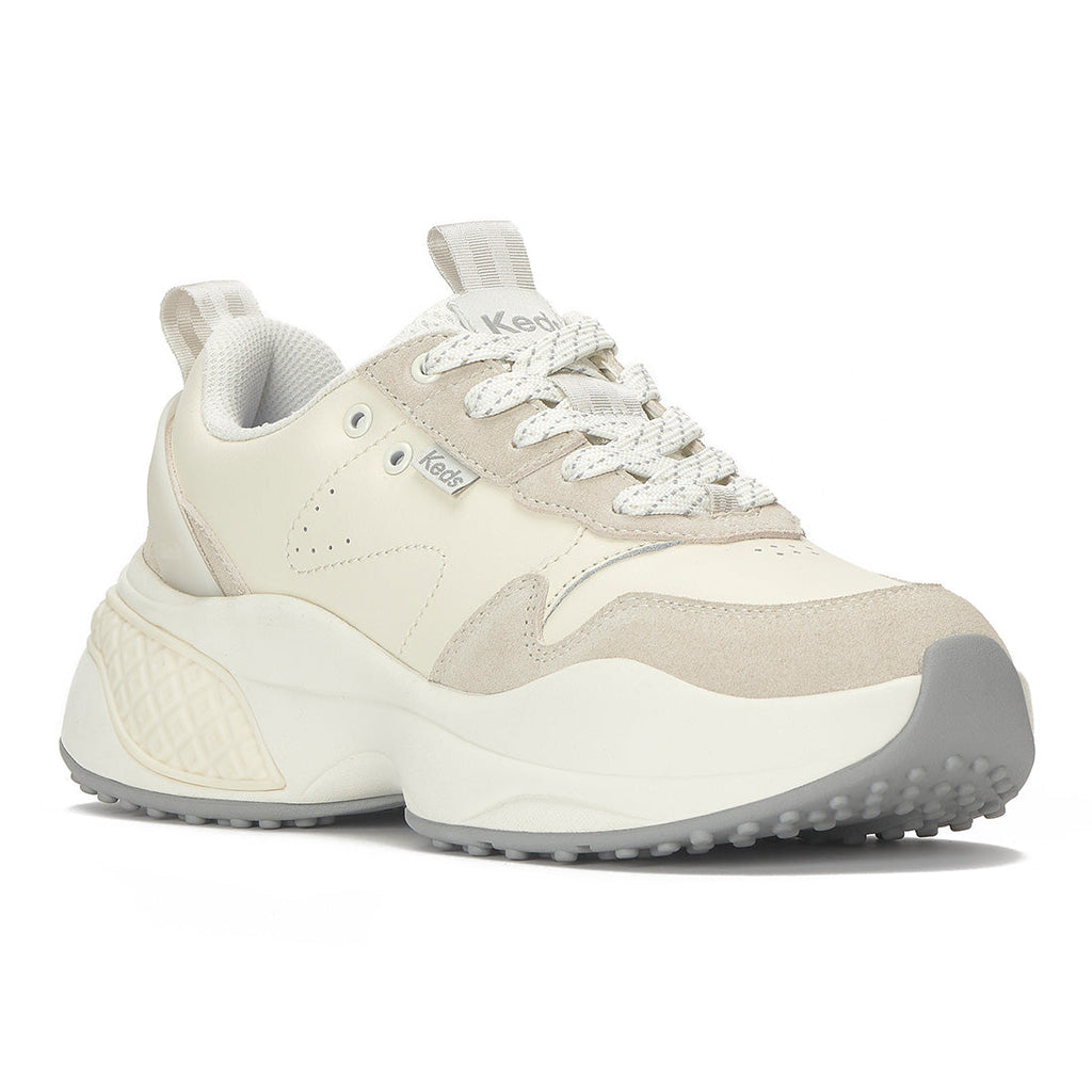 Keds Cross City Trainer Leather/Suede Ticking Stripe Lace Egret/Oatmeal (WH68912-CCTRN7A270)