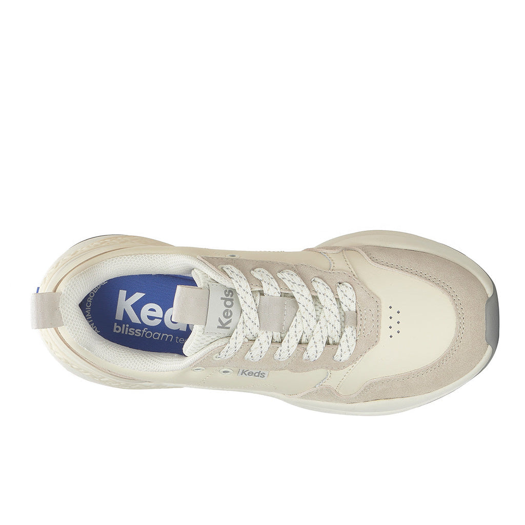 Keds Cross City Trainer Leather/Suede Ticking Stripe Lace Egret/Oatmeal (WH68912-CCTRN7A270)