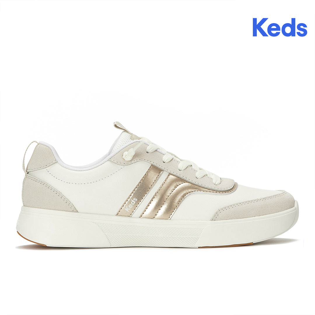 Women's Blisswalk Ubal Leather/Suede Snow White/Oatmeal/Gold Sneaker (BLISUB7110-WH69066)