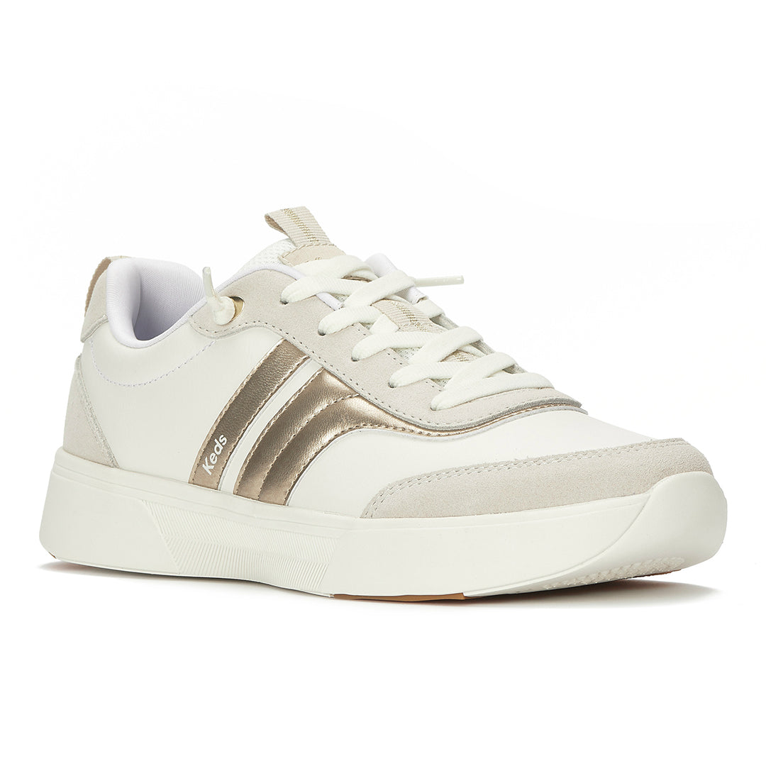 Women's Blisswalk Ubal Leather/Suede Snow White/Oatmeal/Gold Sneaker (BLISUB7110-WH69066)