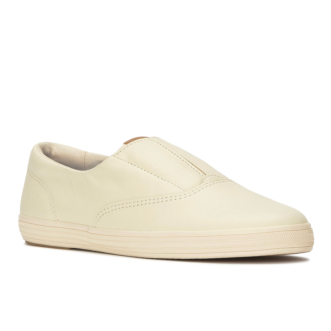 Women's Keds Champion Round Toe Slip Leather Parchment Sneaker (RNCVO6A103-WH69126)