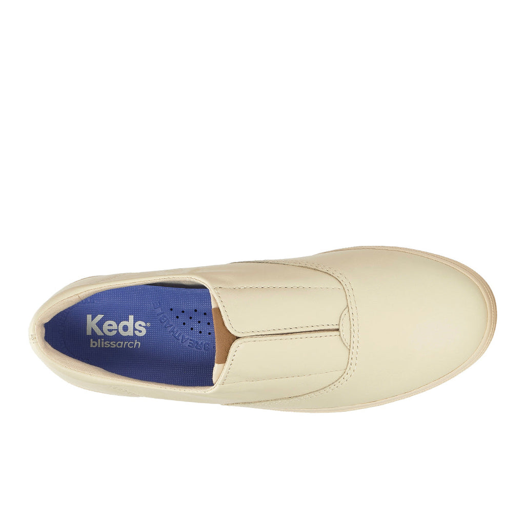 Women's Keds Champion Round Toe Slip Leather Parchment Sneaker (RNCVO6A103-WH69126)