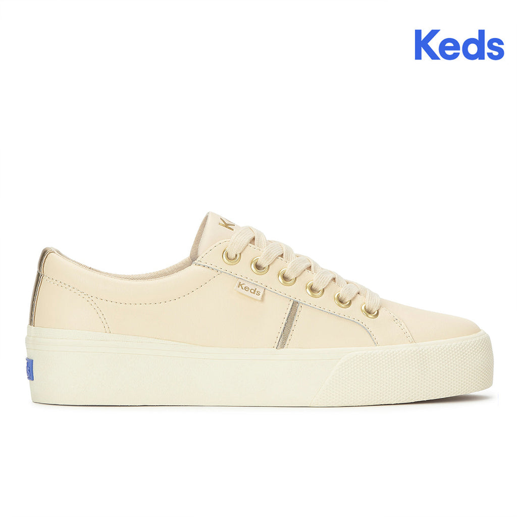 Women's Jump Kick Duo Leather Parchment/Gold Sneaker (JKDUO7A101-WH69174)