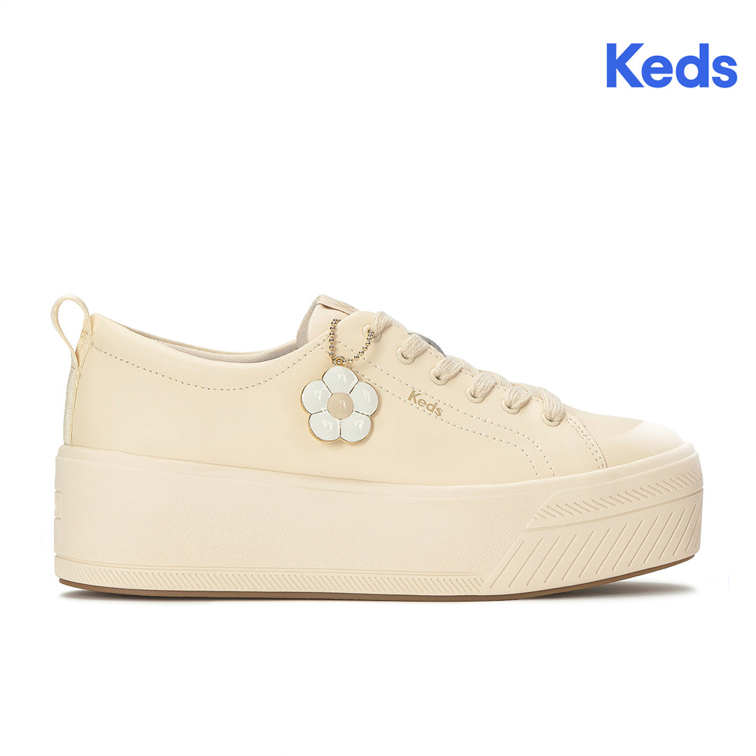 Women's Skyler Leather Daisy Charm Parchment Sneaker (SKYLER7B103-WH69256)