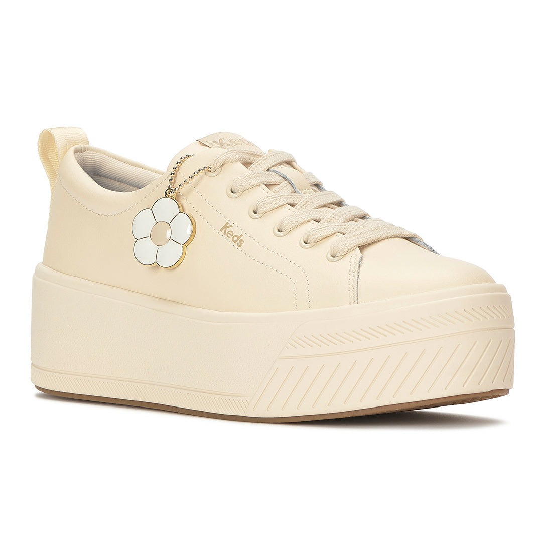 Women's Skyler Leather Daisy Charm Parchment Sneaker (SKYLER7B103-WH69256)