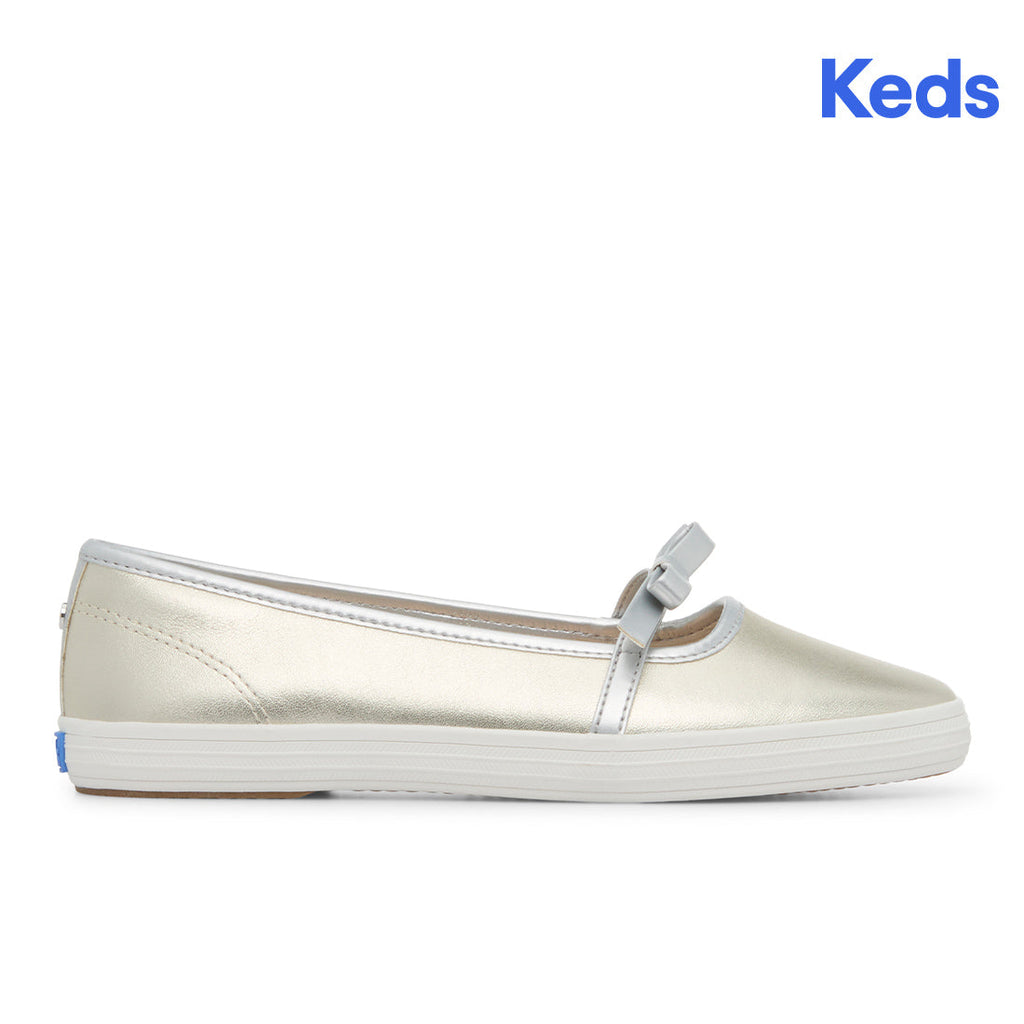 Womens Keds Square Toe Mary Jane Leather Mini Bow Champagne Sneakers (SQMJ8C7100-WH69497)