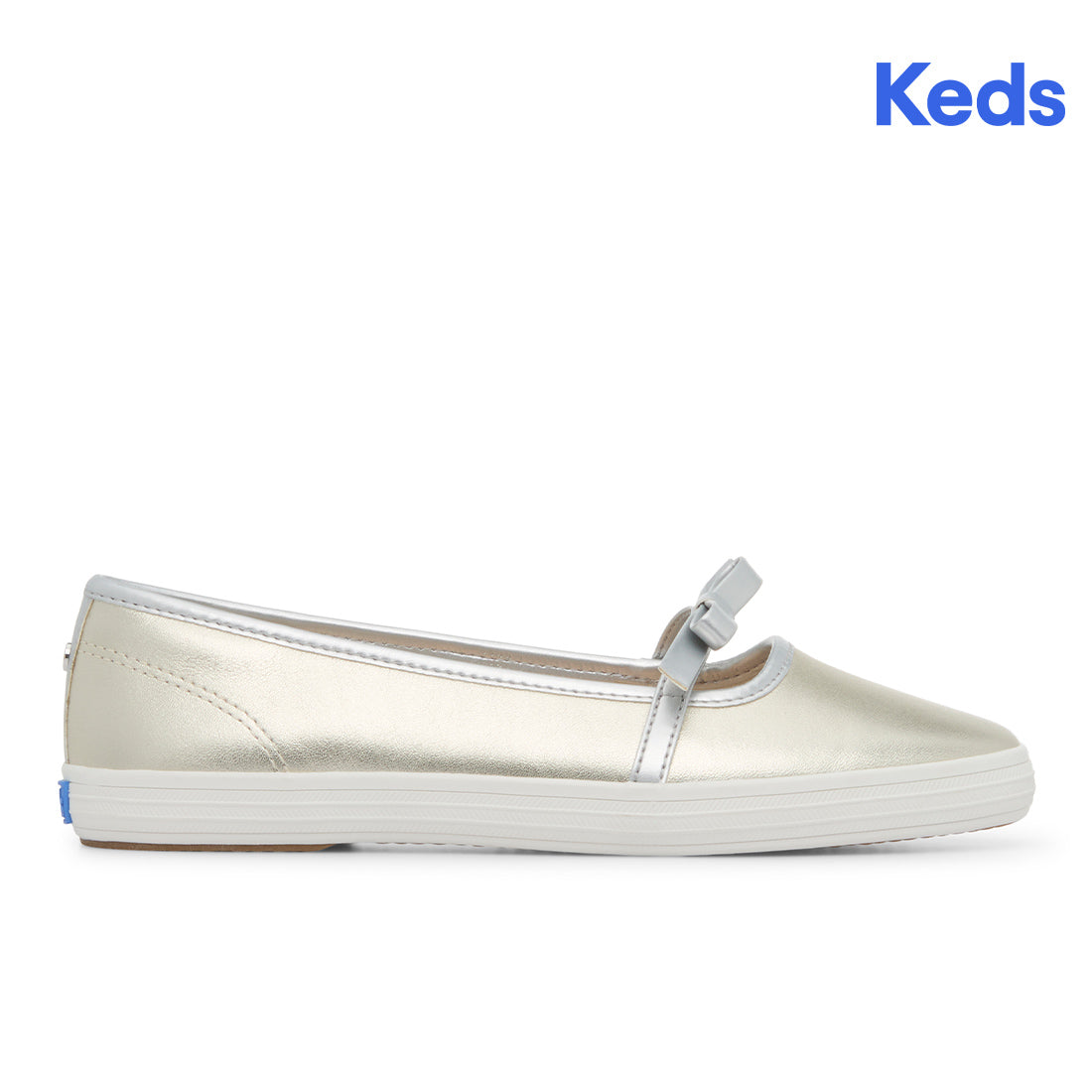Womens Keds Square Toe Mary Jane Leather Mini Bow Champagne Sneakers (SQMJ8C7100-WH69497)