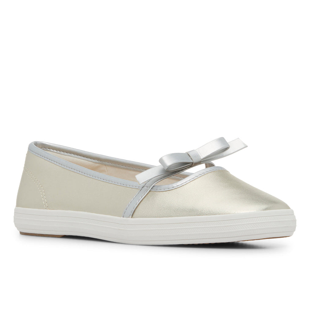 Womens Keds Square Toe Mary Jane Leather Mini Bow Champagne Sneakers (SQMJ8C7100-WH69497)
