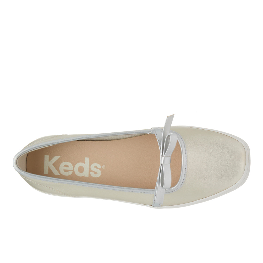 Womens Keds Square Toe Mary Jane Leather Mini Bow Champagne Sneakers (SQMJ8C7100-WH69497)