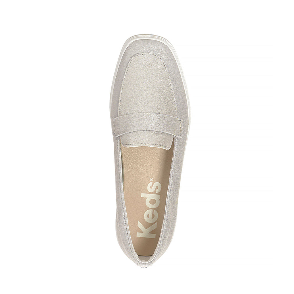 Womens Keds Square Toe Loafer Glitter Suede Pale Silver Sneakers (C0SQLFR70400 - WH69699)