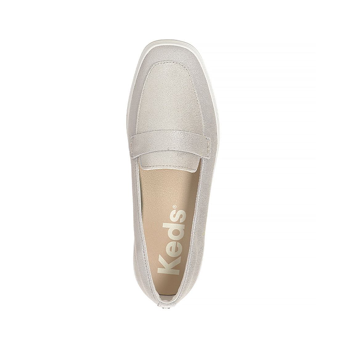 Womens Keds Square Toe Loafer Glitter Suede Pale Silver Sneakers (C0SQLFR70400 - WH69699)