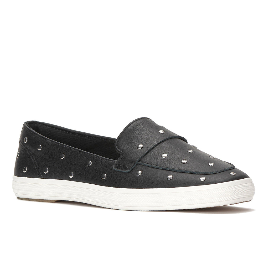 Womens Keds Square Toe Loafer Leather Studs Black/Silver Sneakers (SQLFR8A0020-WH69702)