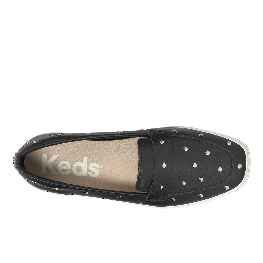 Womens Keds Square Toe Loafer Leather Studs Black/Silver Sneakers (SQLFR8A0020-WH69702)