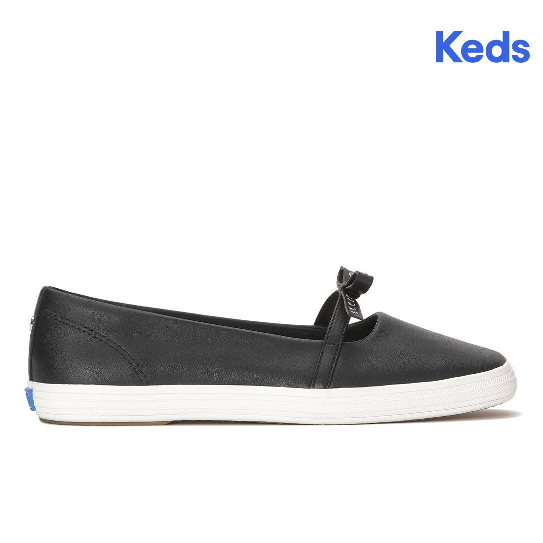 Womens Keds Square Toe Mini Bow Leather Black Sneakers (SQMB60010-WH69703)