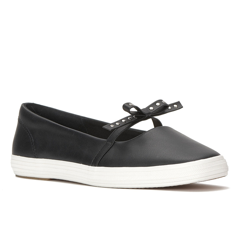 Womens Keds Square Toe Mini Bow Leather Black Sneakers (SQMB60010-WH69703)