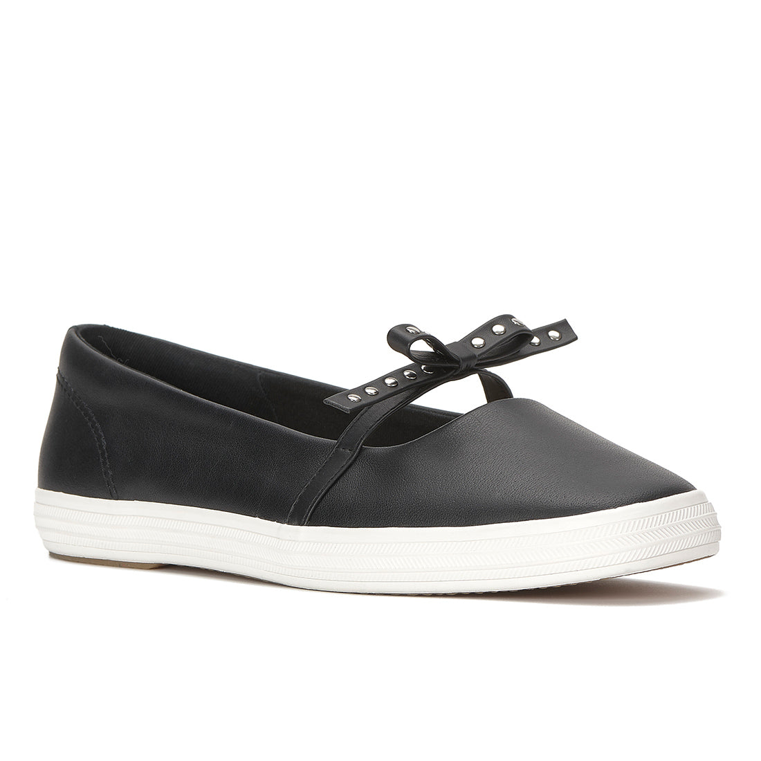 Womens Keds Square Toe Mini Bow Leather Black Sneakers (SQMB60010-WH69703)