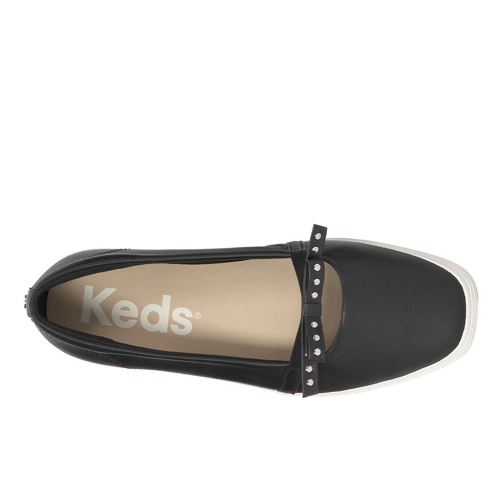 Womens Keds Square Toe Mini Bow Leather Black Sneakers (SQMB60010-WH69703)